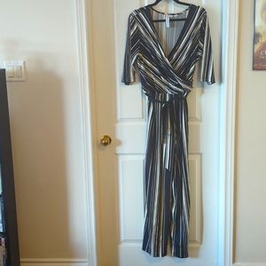 Emma & Michelle Navy Striped Jumpsuit Size XL